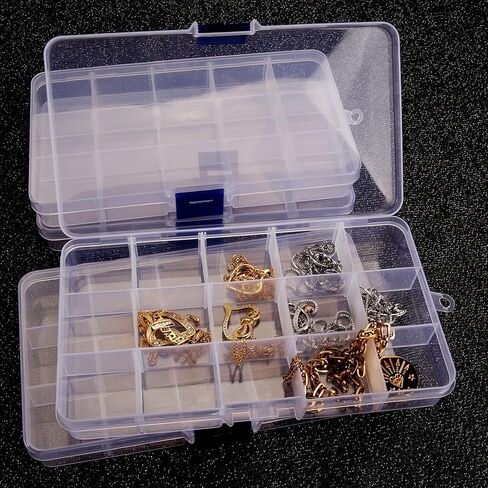 صناديق تنظيم المجوهرات من BOBDEFU للأقراط والمعلقات والخواتم ومطبخ المكياج، صندوق مجوهرات بلاستيكي شفاف مع صينية صغيرة قابلة للإزالة (15 شبكة، 4 عبوات) in Kuwait