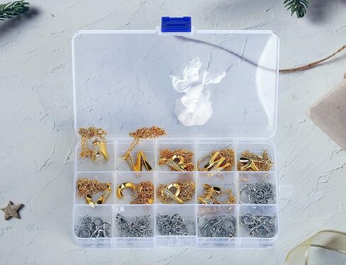 صناديق تنظيم المجوهرات من BOBDEFU للأقراط والمعلقات والخواتم ومطبخ المكياج، صندوق مجوهرات بلاستيكي شفاف مع صينية صغيرة قابلة للإزالة (15 شبكة، 4 عبوات) in Kuwait