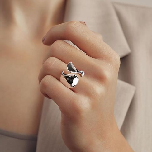 ريوسو خاتم فضي مكتنز للنساء من 6 قطع، خواتم ابهام عتيقة قابلة للتعديل، نحاس فضي، لؤلؤ صناعي, نحاس فضي, لؤلؤة اصطناعية in Kuwait