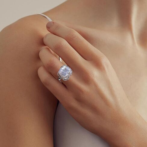 ريوسو خاتم فضي مكتنز للنساء من 6 قطع، خواتم ابهام عتيقة قابلة للتعديل، نحاس فضي، لؤلؤ صناعي, نحاس فضي, لؤلؤة اصطناعية in Kuwait