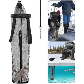 LFUTARI Ice Fishing Well - سلة محمولة لصيد الأسماك الجليدية - حقيبة شبكية خفيفة الوزن لصيد الأسماك الحية لقفص تخزين دلو الصيد in Kuwait