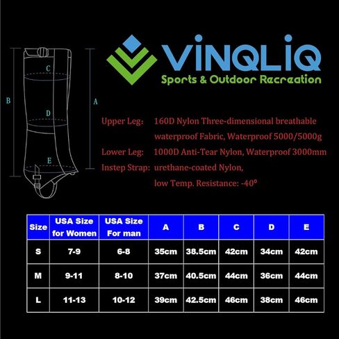 Vinqliq® متين مقاوم للماء وجيد التهوية للمشي لمسافات طويلة وتسلق الجليد والصيد بجرام عالية الساق للرجال والنساء in Kuwait