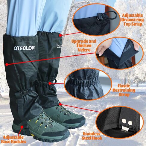 QTECLOR Men/Women Adjustable Leg Gaiters, Teen Adult Black/Blue/Green/Purple Snow Shoe Gaiters for Hiking, Snowshoeing,Walking and Hunting, Mountain Climbing Lightweight Boot Gaiters in Kuwait