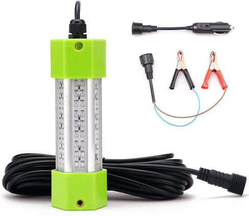70W 130W DC 12V IP68 Waterproof Aluminum High Power Glowing Boat Fish Attractants Lure Green Submersible Fishing Lights LED Underwater For At Night Snook Crappie with Battery Clips Cigarette Charger Plug in Kuwait