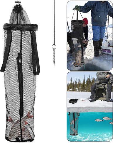 LFUTARI Ice Fishing Well - سلة محمولة لصيد الأسماك الجليدية - حقيبة شبكية خفيفة الوزن لصيد الأسماك الحية لقفص تخزين دلو الصيد in Kuwait