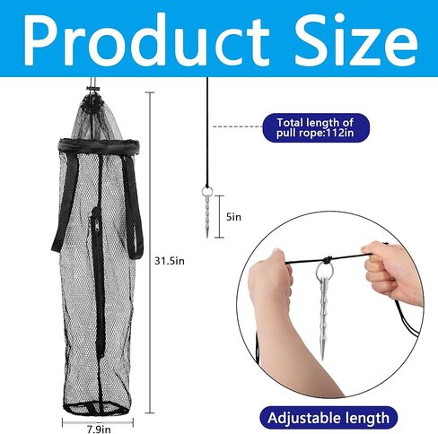 LFUTARI Ice Fishing Well - سلة محمولة لصيد الأسماك الجليدية - حقيبة شبكية خفيفة الوزن لصيد الأسماك الحية لقفص تخزين دلو الصيد in Kuwait