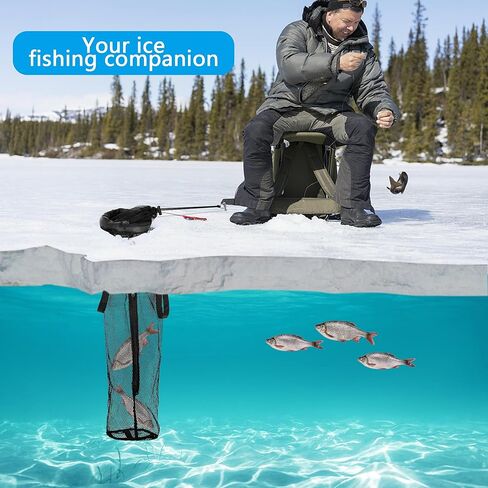 LFUTARI Ice Fishing Well - سلة محمولة لصيد الأسماك الجليدية - حقيبة شبكية خفيفة الوزن لصيد الأسماك الحية لقفص تخزين دلو الصيد in Kuwait