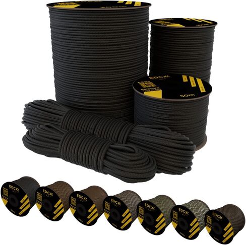 EdcX Paracord 4mm, 25+ Solid Colors (50ft, 100ft, 200ft, 400ft) | Ideal for Crafting, DIY, Camping, Survivial, Outdoor | 100% Nylon Rope 4mm| Tactical Cord 550 Type III (Black, 50ft) in Saudi Arabia