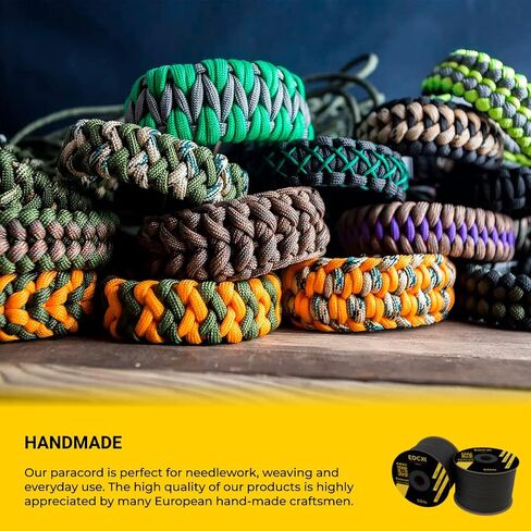 EdcX Paracord 4mm, 25+ Solid Colors (50ft, 100ft, 200ft, 400ft) | Ideal for Crafting, DIY, Camping, Survivial, Outdoor | 100% Nylon Rope 4mm| Tactical Cord 550 Type III (Black, 50ft) in Saudi Arabia