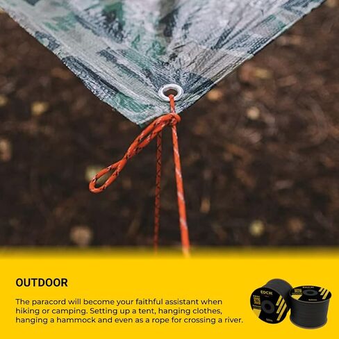 EdcX Paracord 4mm, 25+ Solid Colors (50ft, 100ft, 200ft, 400ft) | Ideal for Crafting, DIY, Camping, Survivial, Outdoor | 100% Nylon Rope 4mm| Tactical Cord 550 Type III (Black, 50ft) in Saudi Arabia