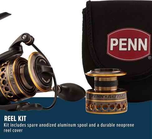 PENN Battle Spinning Reel Kit, Size 5000, Includes Reel Cover and Spare Anodized Aluminum Spool, Right/Left Handle Position, HT-100 Front Drag System in Kuwait