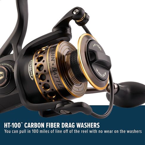 PENN Battle Spinning Reel Kit, Size 5000, Includes Reel Cover and Spare Anodized Aluminum Spool, Right/Left Handle Position, HT-100 Front Drag System in Kuwait