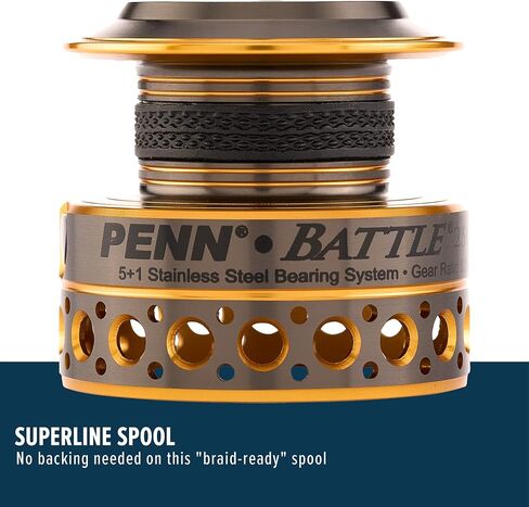 PENN Battle Spinning Reel Kit, Size 5000, Includes Reel Cover and Spare Anodized Aluminum Spool, Right/Left Handle Position, HT-100 Front Drag System in Kuwait