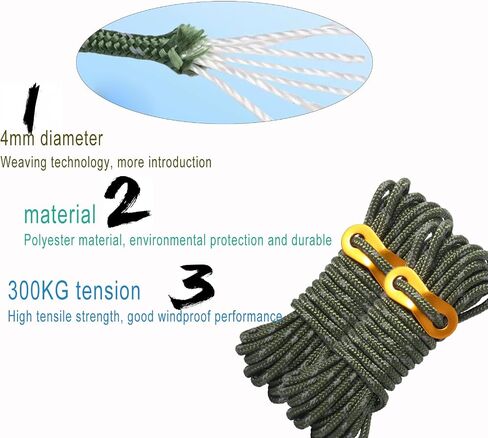 A Black rope Outdoor Guy Lines Tent Cords, AOPANDA with Aluminum Alloy Buckle for camping rope, Suitable for Camping, Outdoor Sports(4mm,13ft,4pack) in Kuwait