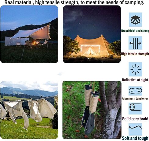 A Black rope Outdoor Guy Lines Tent Cords, AOPANDA with Aluminum Alloy Buckle for camping rope, Suitable for Camping, Outdoor Sports(4mm,13ft,4pack) in Kuwait