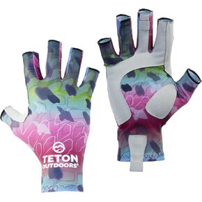 Teton Outdoors Trout Series Quick Dry SPF50+ Performance Sun Gloves for Men & Women Perfect for Fishing, Kayaking, Boating, Fly Fishing Great Patterns Brown Brook Cutthroat Golden Rainbow