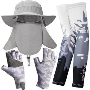 DEILAI 3 قطع قفازات الصيد عدة للرجال والنساء قبعة الصيد واسعة حافة قبعة الشمس مع شبكة قابلة للإزالة غطاء الوجه والرقبة رفرف تنفس الأكمام الشمس الأكمام بارد الأكمام لصيد الأسماك المشي لمسافات طويلة التجديف التخييم in Kuwait