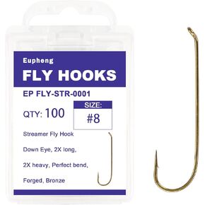 Eupheng Fly Fishing Hooks 100pc Pack Barbless Catch & Release Dry Wet Nymph Shrimp&Pupa, Streamer, Caddis, Jig, Scud Flies Fishing Hooks