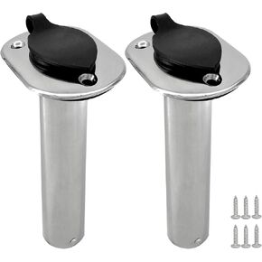 ISURE MARINE 2PCS Boat Stainless Steel Polished Fishing Rod Holder Flush Mount 15/30/90 Degree Casting Flange with Rubber Cap, Liner, Gasket PVC Cap and Inner Tube for Marine Yacht Kayak in Saudi Arabia