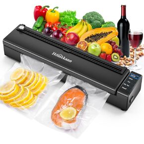 Vacuum Sealer Machine Homekane, 80kPa Vacuum Food Sealer with Dry & Moist Food Preservation Modes, Built-in Cutter, Automatic Vacuum Food Sealer with 5 Sealing Bags for Food Storage, Black in Kuwait