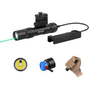 OLIGHT Odin GL 1500 Lumens Picatinny Rail Mount Rechargeable Tactical Flashlight & Baldr S 800 Lumens Compact Rail Mount Weaponlight with Green Beam and White LED Combo