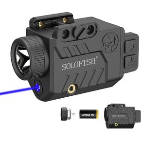 SOLOFISH 600lm Pistol Light Laser Combo with Replaceable Battery for Full & Compact Size, Shockproof Green Laser Sight and Gun Light with Momentary & Strobe