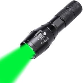Green Light LED Flashlight 1000 Lumens Hunting Coyote Hog Varmint Tactical Predator Light 250 Yard Green Beam Signal Flashlights 1 Mode Zoomable Torch for Night Hunting Fishing (No Battery Included)