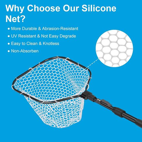 Bombrooster Fishing Net with Extending Telescoping Pole Handle, Durable Silicone Mesh Landing Net for Safe Fish Catching or Releasing in Saudi Arabia