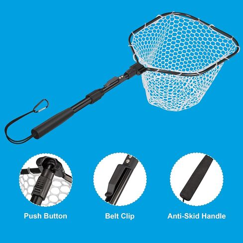 Bombrooster Fishing Net with Extending Telescoping Pole Handle, Durable Silicone Mesh Landing Net for Safe Fish Catching or Releasing in Saudi Arabia