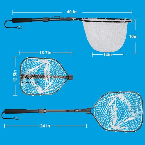 Bombrooster Fishing Net with Extending Telescoping Pole Handle, Durable Silicone Mesh Landing Net for Safe Fish Catching or Releasing in Saudi Arabia