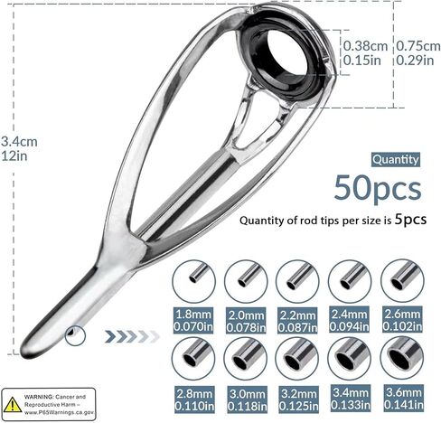 THKFISH 50pcs Replacement Fishing Rod Tip Repair Kit with Box 10 Sizes | Stainless Steel Fishing Pole Tip Repair Kit for Freshwater Saltwater Rods Fishing Rods with Ceramic Ring Guide in Kuwait