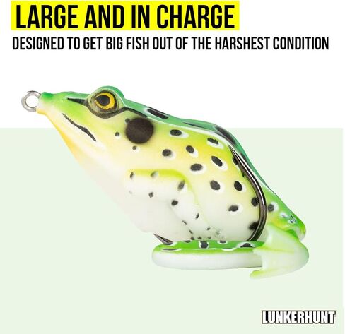 Lunkerhunt - Topwater Fishing Lures for Bass Trout Fishing | Combat Frog Lure for Big Fish | Award Winning Hollow Body Frog Fishing Bait with Weedless Hooks in Saudi Arabia