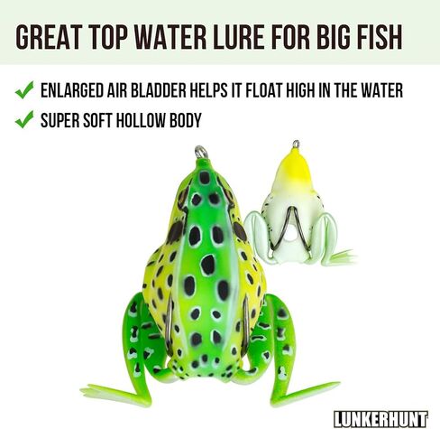 Lunkerhunt - Topwater Fishing Lures for Bass Trout Fishing | Combat Frog Lure for Big Fish | Award Winning Hollow Body Frog Fishing Bait with Weedless Hooks in Saudi Arabia