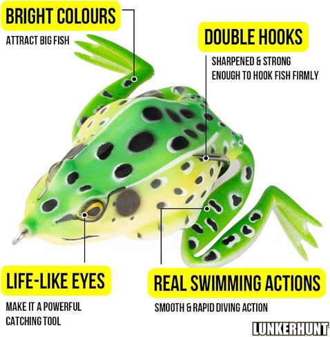 Lunkerhunt - Topwater Fishing Lures for Bass Trout Fishing | Combat Frog Lure for Big Fish | Award Winning Hollow Body Frog Fishing Bait with Weedless Hooks in Saudi Arabia