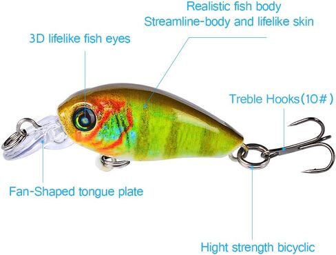Mini Crankbait Fishing Lures Kits Swimbait Wobbler Hard Baits for Bass Trout Pike Freshwater and Saltwater 10pc-20pc/pack in Kuwait
