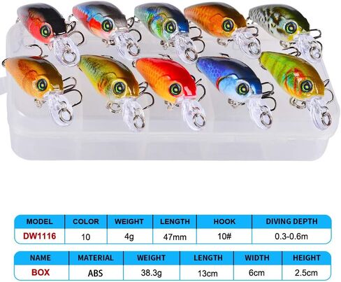 Mini Crankbait Fishing Lures Kits Swimbait Wobbler Hard Baits for Bass Trout Pike Freshwater and Saltwater 10pc-20pc/pack in Kuwait