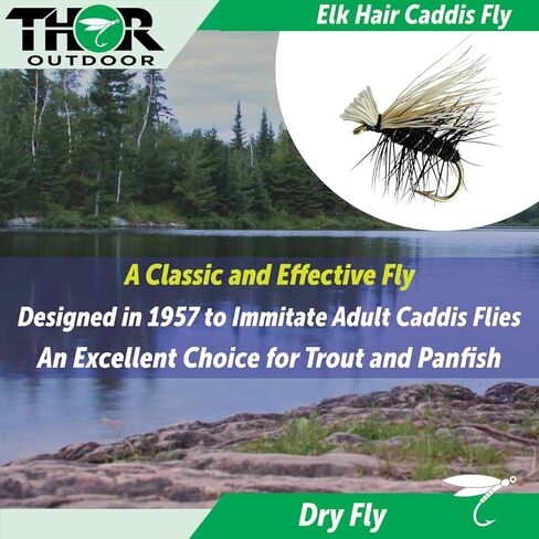 Thor Outdoor Elk Hair Caddis Dry Fly Set - Simple, Effective Fly Fishing Flies for Trout, Bluegill, Freshwater Panfish in Kuwait