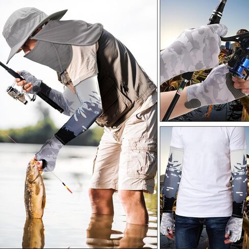 DEILAI 3 قطع قفازات الصيد عدة للرجال والنساء قبعة الصيد واسعة حافة قبعة الشمس مع شبكة قابلة للإزالة غطاء الوجه والرقبة رفرف تنفس الأكمام الشمس الأكمام بارد الأكمام لصيد الأسماك المشي لمسافات طويلة التجديف التخييم in Kuwait