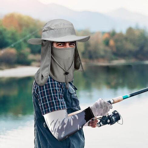 DEILAI 3 قطع قفازات الصيد عدة للرجال والنساء قبعة الصيد واسعة حافة قبعة الشمس مع شبكة قابلة للإزالة غطاء الوجه والرقبة رفرف تنفس الأكمام الشمس الأكمام بارد الأكمام لصيد الأسماك المشي لمسافات طويلة التجديف التخييم in Kuwait