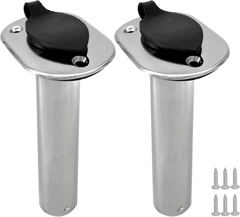 ISURE MARINE 2PCS Boat Stainless Steel Polished Fishing Rod Holder Flush Mount 15/30/90 Degree Casting Flange with Rubber Cap, Liner, Gasket PVC Cap and Inner Tube for Marine Yacht Kayak in Kuwait
