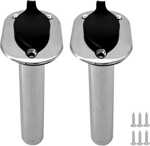 ISURE MARINE 2PCS Boat Stainless Steel Polished Fishing Rod Holder Flush Mount 15/30/90 Degree Casting Flange with Rubber Cap, Liner, Gasket PVC Cap and Inner Tube for Marine Yacht Kayak in Kuwait