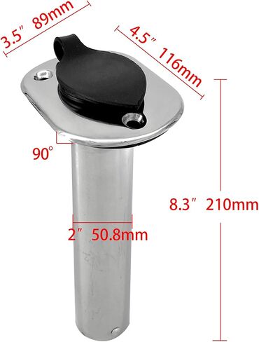 ISURE MARINE 2PCS Boat Stainless Steel Polished Fishing Rod Holder Flush Mount 15/30/90 Degree Casting Flange with Rubber Cap, Liner, Gasket PVC Cap and Inner Tube for Marine Yacht Kayak in Kuwait