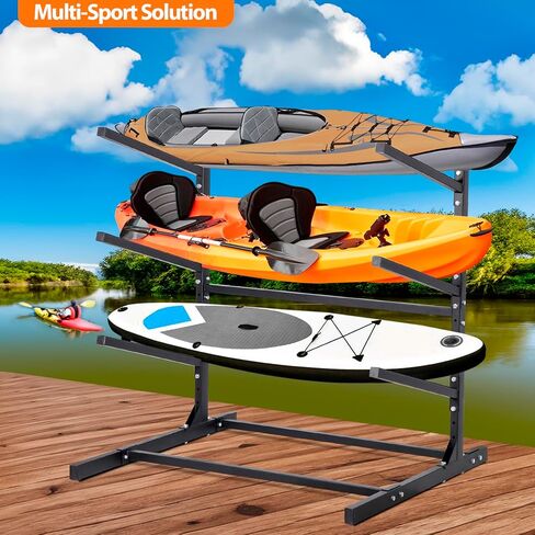 رف تخزين كاياك قائم بذاته من أوكسفانور 3 مستويات، حامل قوارب الكاياك وSUP قابل للتعديل، مقاوم للطقس وشديد التحمل، رف حامل لوح ركوب الأمواج، يحمل قوارب الكاياك، SUPs، ألواح التجديف، الزوارق in Kuwait