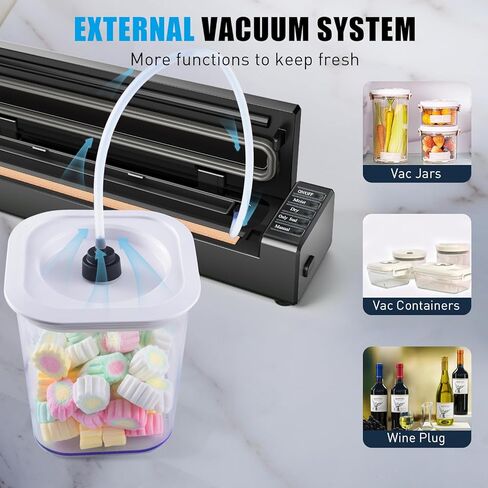 Vacuum Sealer Machine Homekane, 80kPa Vacuum Food Sealer with Dry & Moist Food Preservation Modes, Built-in Cutter, Automatic Vacuum Food Sealer with 5 Sealing Bags for Food Storage, Black in Kuwait