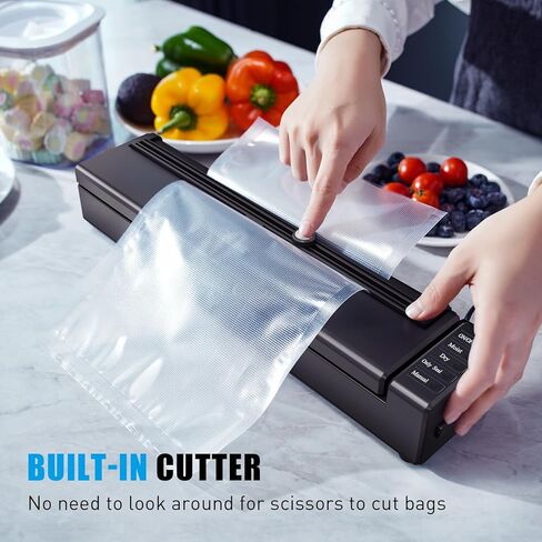 Vacuum Sealer Machine Homekane, 80kPa Vacuum Food Sealer with Dry & Moist Food Preservation Modes, Built-in Cutter, Automatic Vacuum Food Sealer with 5 Sealing Bags for Food Storage, Black in Kuwait