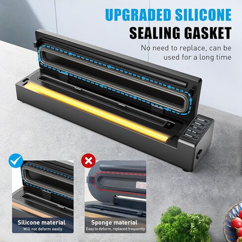 Vacuum Sealer Machine Homekane, 80kPa Vacuum Food Sealer with Dry & Moist Food Preservation Modes, Built-in Cutter, Automatic Vacuum Food Sealer with 5 Sealing Bags for Food Storage, Black in Kuwait