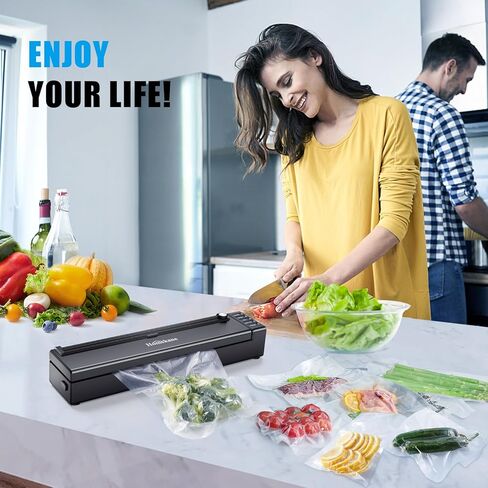 Vacuum Sealer Machine Homekane, 80kPa Vacuum Food Sealer with Dry & Moist Food Preservation Modes, Built-in Cutter, Automatic Vacuum Food Sealer with 5 Sealing Bags for Food Storage, Black in Kuwait