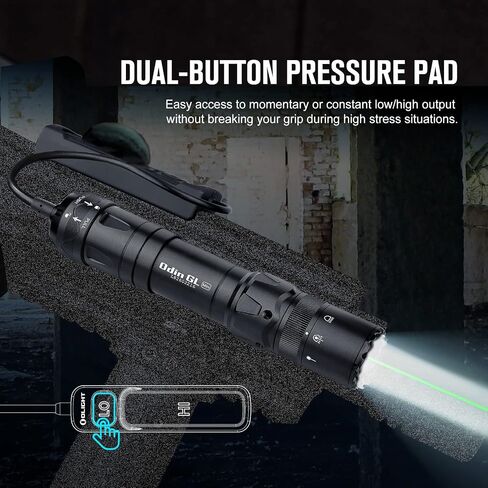 OLIGHT Odin GL 1500 Lumens Picatinny Rail Mount Rechargeable Tactical Flashlight & Baldr S 800 Lumens Compact Rail Mount Weaponlight with Green Beam and White LED Combo in Kuwait