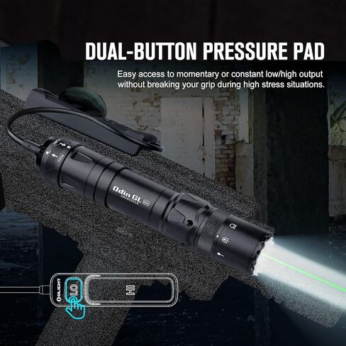 OLIGHT Odin GL 1500 Lumens Picatinny Rail Mount Rechargeable Tactical Flashlight & Baldr S 800 Lumens Compact Rail Mount Weaponlight with Green Beam and White LED Combo in Kuwait