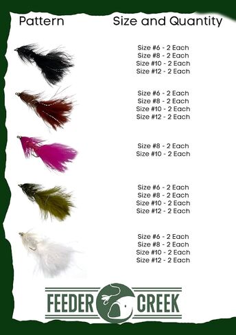 Feeder Creek Bead Head Wooly Bugger Assortment, 36 Fly Fishing Flies for Trout, Bass, Salmon & More Freshwater Fish, 5 Colors Variety, Includes Large Waterproof Fly Box in Saudi Arabia